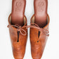 stylera brown slip-on block heel shoes with square toe and bow detail
