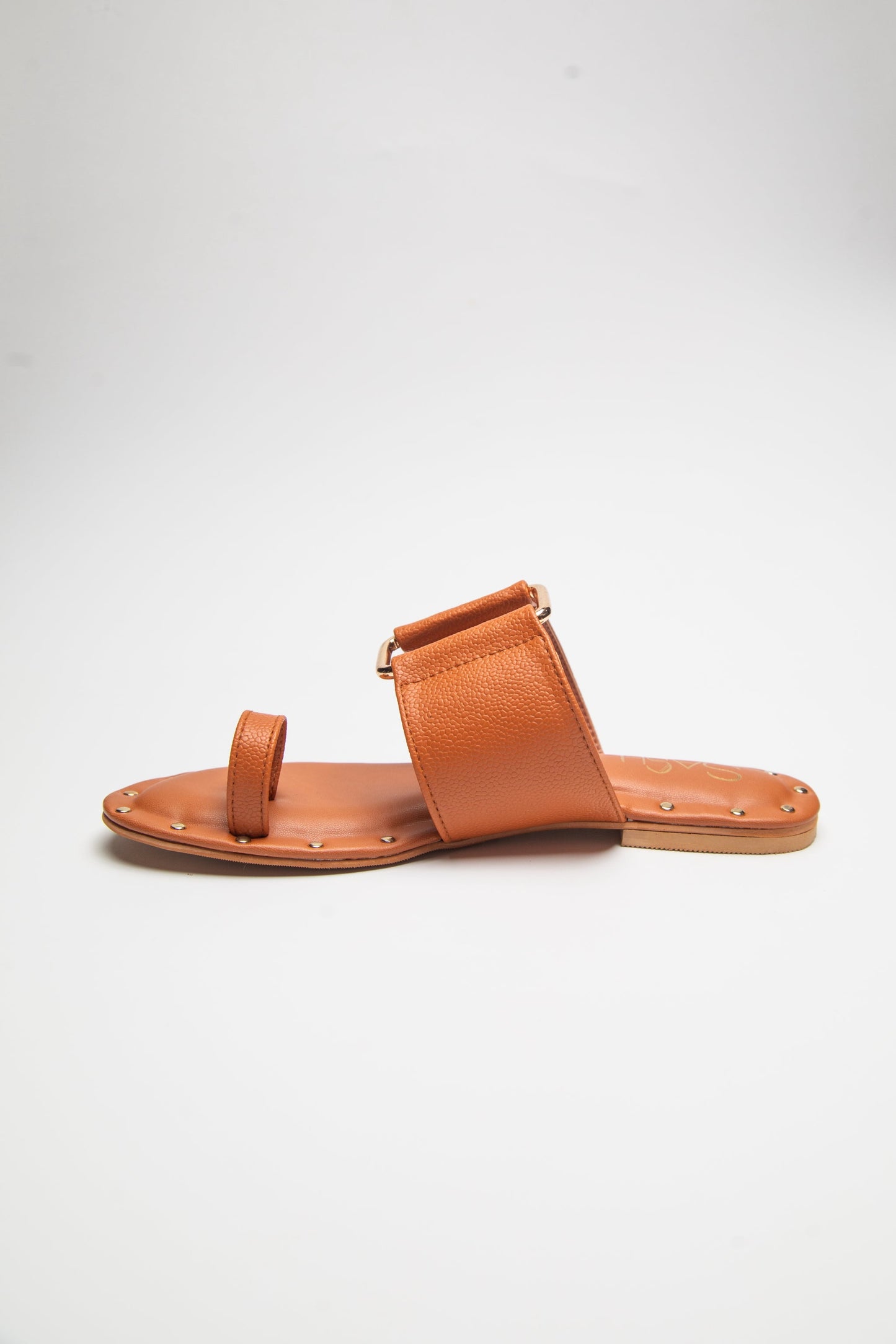 Stylera trendy leather flats for women in brown with open toe and ankle strap design