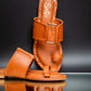 Stylera trendy leather flats for women in tan with studded details and buckle strap