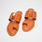 Stylera trendy leather flats for women in tan with toe loop and decorative buckle detail