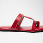 Stylera stylish red flat sandals with chain detail and toe loop for comfortable wear