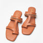 Stylera trendy tan flats for women with double straps and chain detail on white background