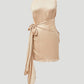 Stylera satin halter mini dress in beige with sleeveless design and side tie detail