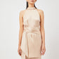 Stylera satin halter mini dress in light beige with draped waist detail for elegant occasions