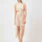 Stylera satin halter mini dress in beige with waist tie and sleeveless design