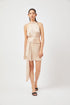 Stylera satin halter mini dress in beige with waist tie and sleeveless design