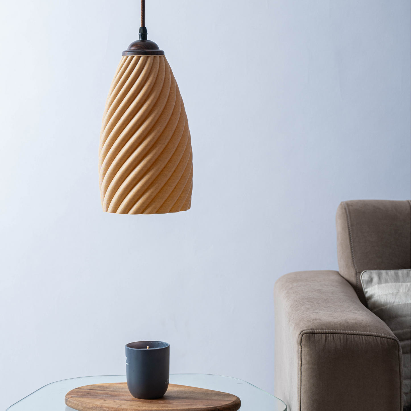 Sozori sculpted white hanging lamp with a twisted design, perfect for modern home decor