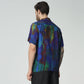 Back view of Stylera short sleeve artistic button up shirt featuring colorful abstract patterns