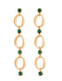 Stylera gold dangle earrings with linked oval loops and green stones short statement earrings for women
