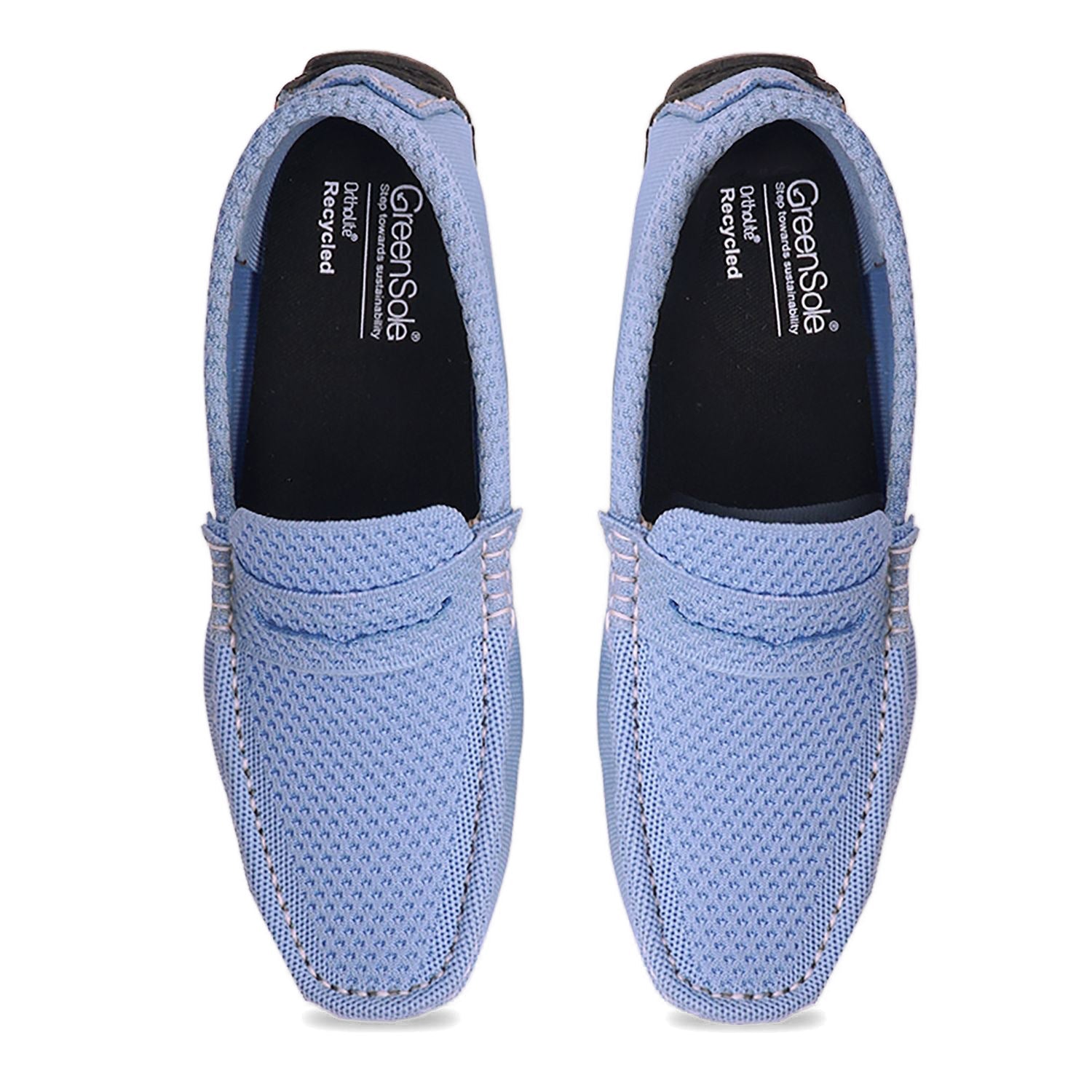 Sky blue men's loafers from Stylera made with breathable recycled materials