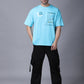 Stylstpls sky blue oversized t-shirt with graphic print and relaxed fit for casual style