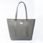 Stylish slate grey tote bag with gold accents and spacious interior for everyday use