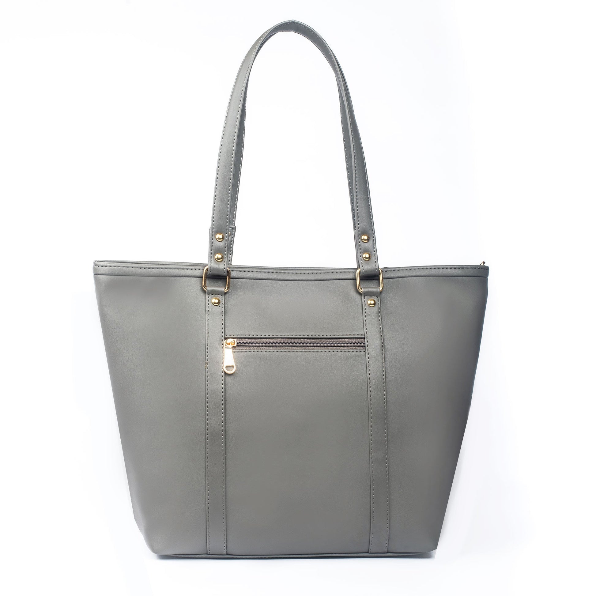 Stylish slate grey tote bag by Stylera featuring a spacious design and exterior zip pocket