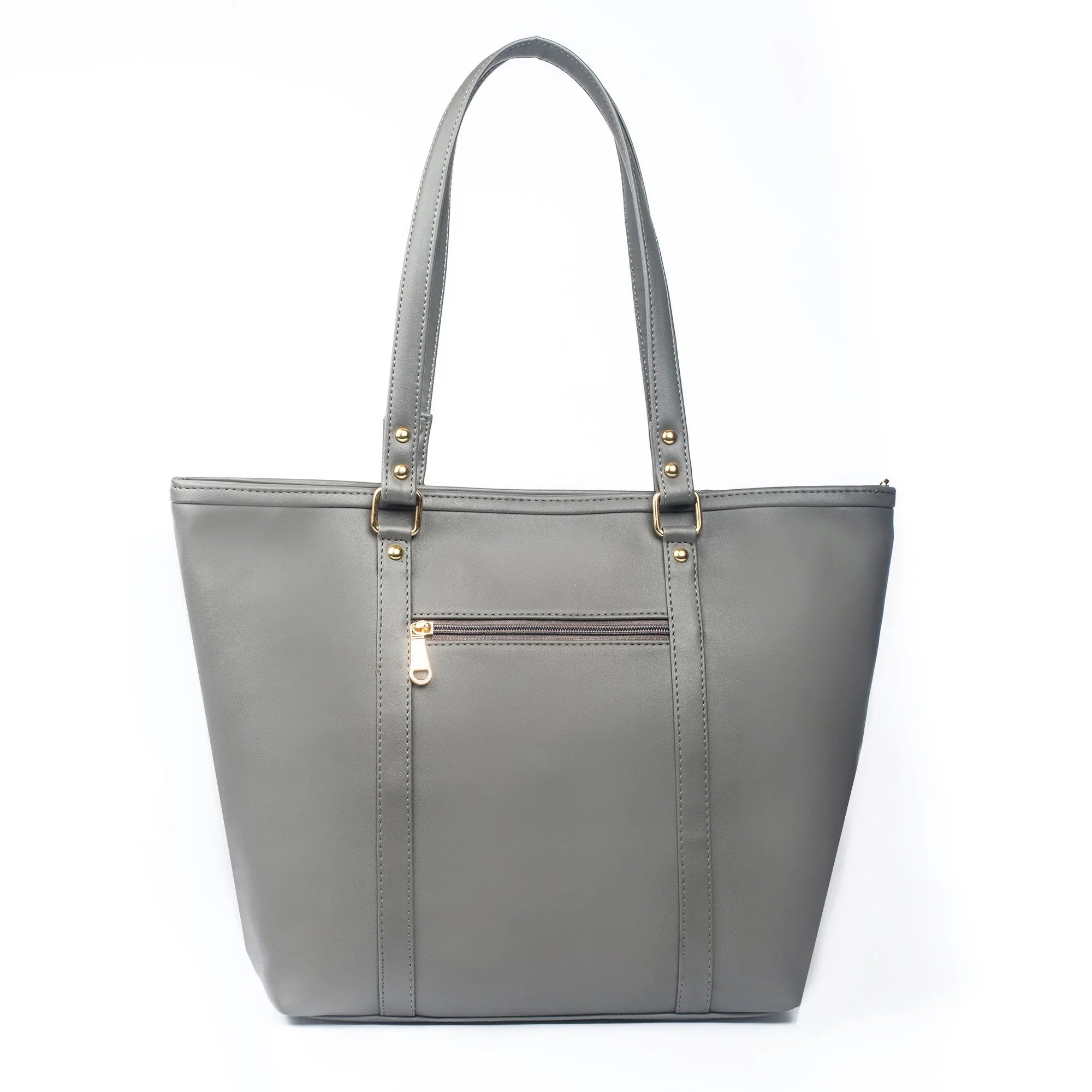 Stylish slate grey tote bag by Stylera featuring a spacious design and exterior zip pocket