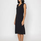 Stylera sleek black evening dress sleeveless V-neck midi length on model