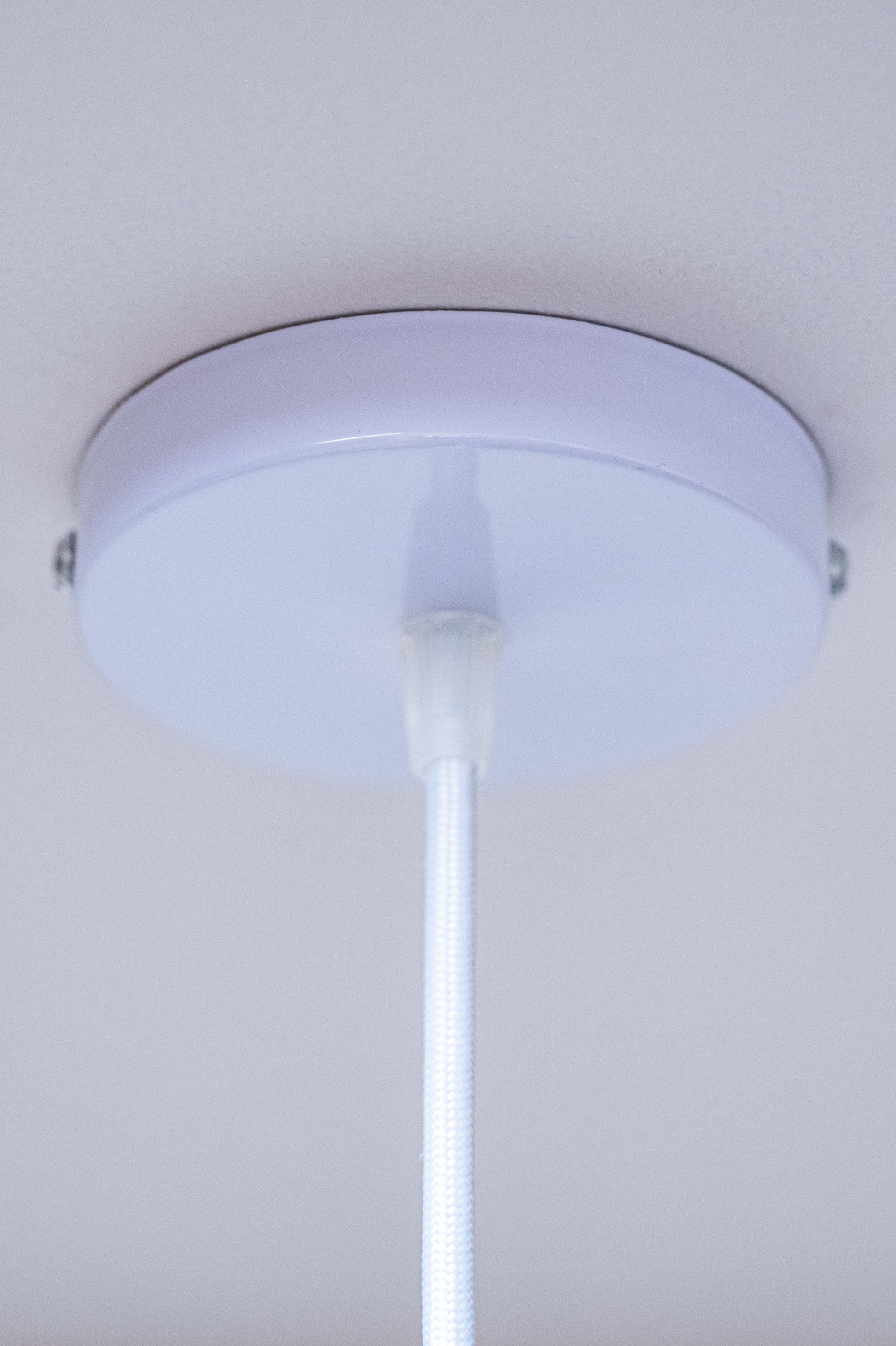 Ceiling mount for a soft colored decorative lamp with a minimalist design and white finish