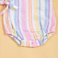 Colorful striped soft cotton kimono romper for babies with snap closure and bow detail