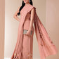 Elegant soft cotton saree with floral design in blush pink, paired with matching blouse and sleek accessories