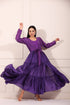 Solid purple flowy dress for women with tiered design and long sleeves by Stylera