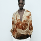 Stylera statement fashion tops for women long sleeve sepia angel print blouse with deep V neckline