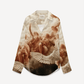 Stylera angel print long sleeve blouse with classical cherub design and wing motif statement fashion tops for women