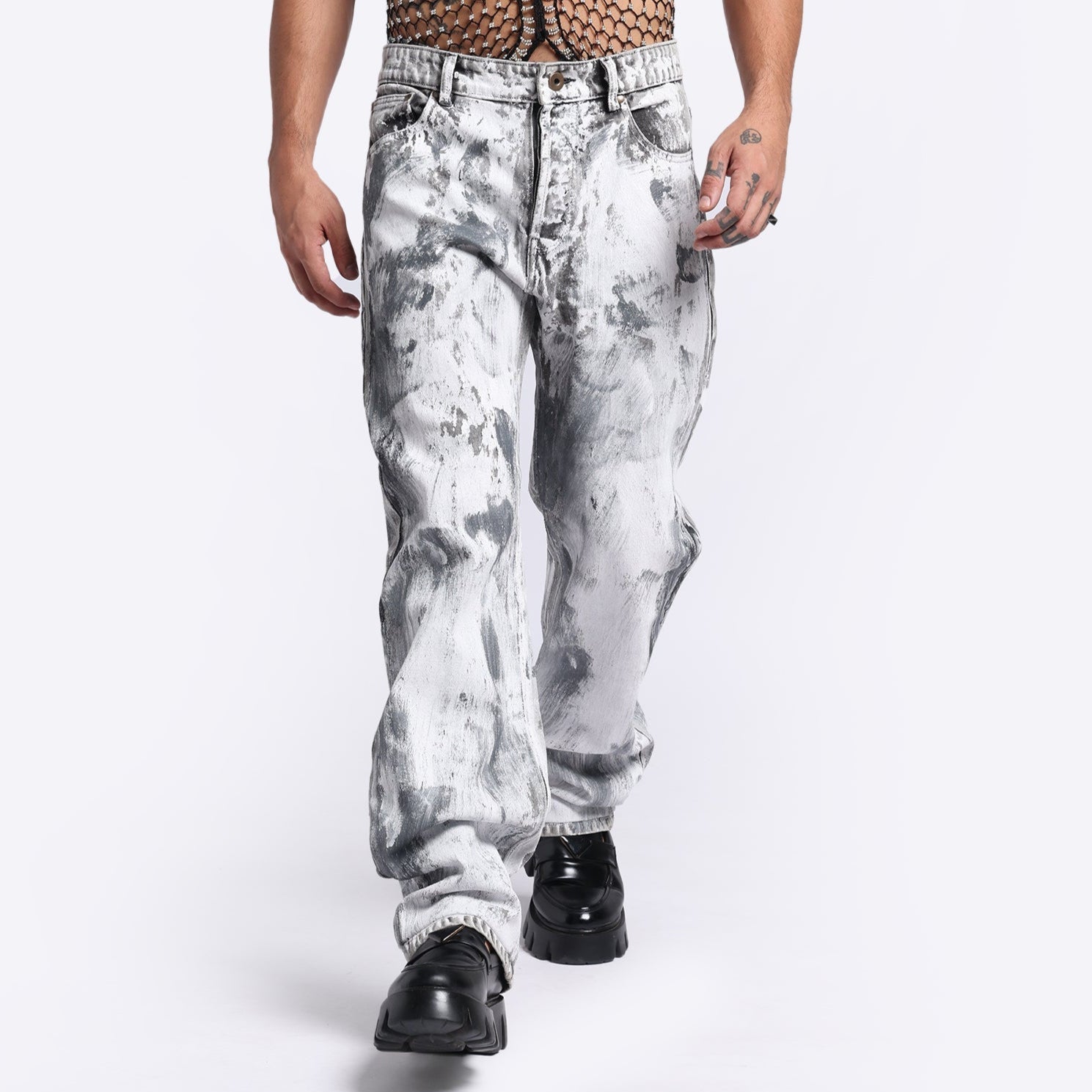 Stylera street style men's fashion jeans in a trendy grey and white abstract design for a modern look