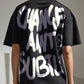 Stylera black oversized t shirt with white graffiti back print on model trendy oversized art tee for men
