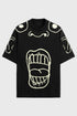 Stylera black oversized t shirt with bold white face art mouth graphic trendy oversized art tee for men