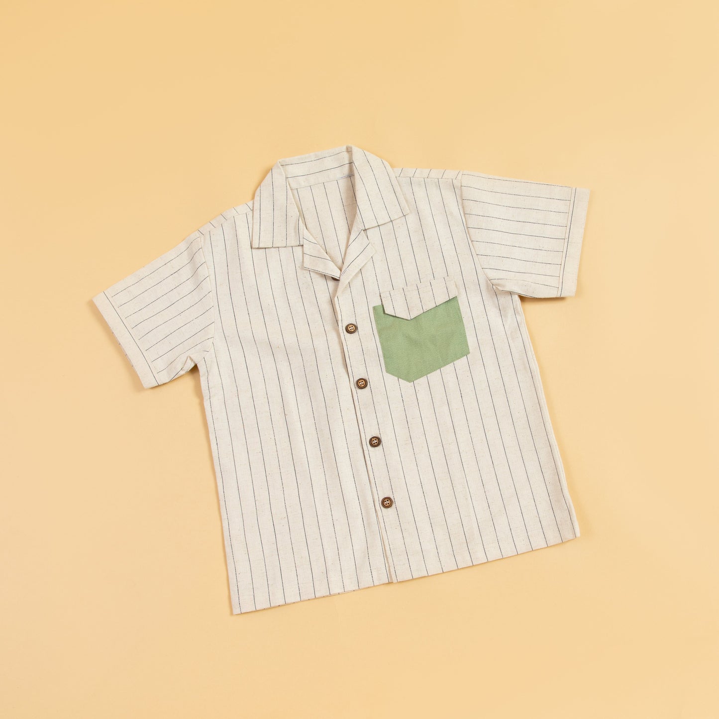 Stylera Striped Casual Two Piece Outfit Short-Sleeve Shirt with Green Pocket