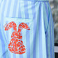 Stylera striped regular fit shorts in light blue white vertical stripes with back pocket red rabbit print