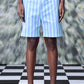 Stylera striped regular fit shorts in light blue and white vertical stripes knee length summer