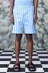 Stylera striped regular fit shorts in light blue and white vertical stripes knee length summer