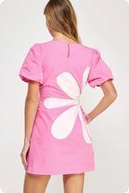 Pink Side Cut Flower Mini Dress De Novoo
