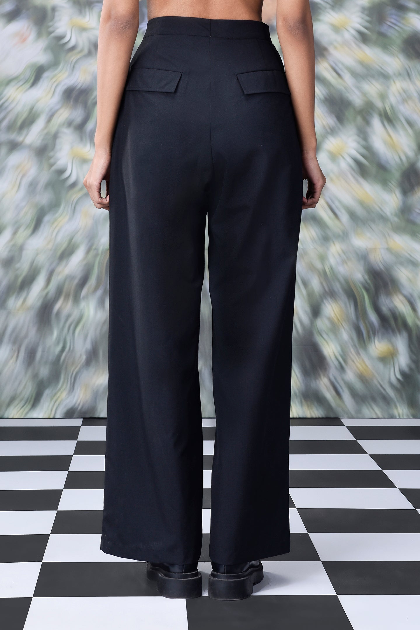 Stylera loose fit black pants for women high waist wide leg trousers with back flap pockets