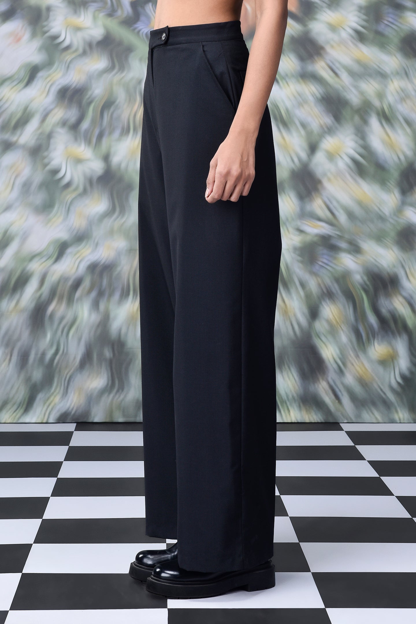 Stylera loose fit black pants for women high waist wide leg trousers with side pockets