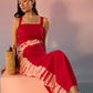 Stylera red bandhani tie dye dress with square neckline and sleeveless design