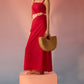 Stylera bandhani tie dye dress in red with square neckline and sleeveless design