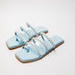Stylera blue pearl strap sandals flats with square toe and decorative pearl accents