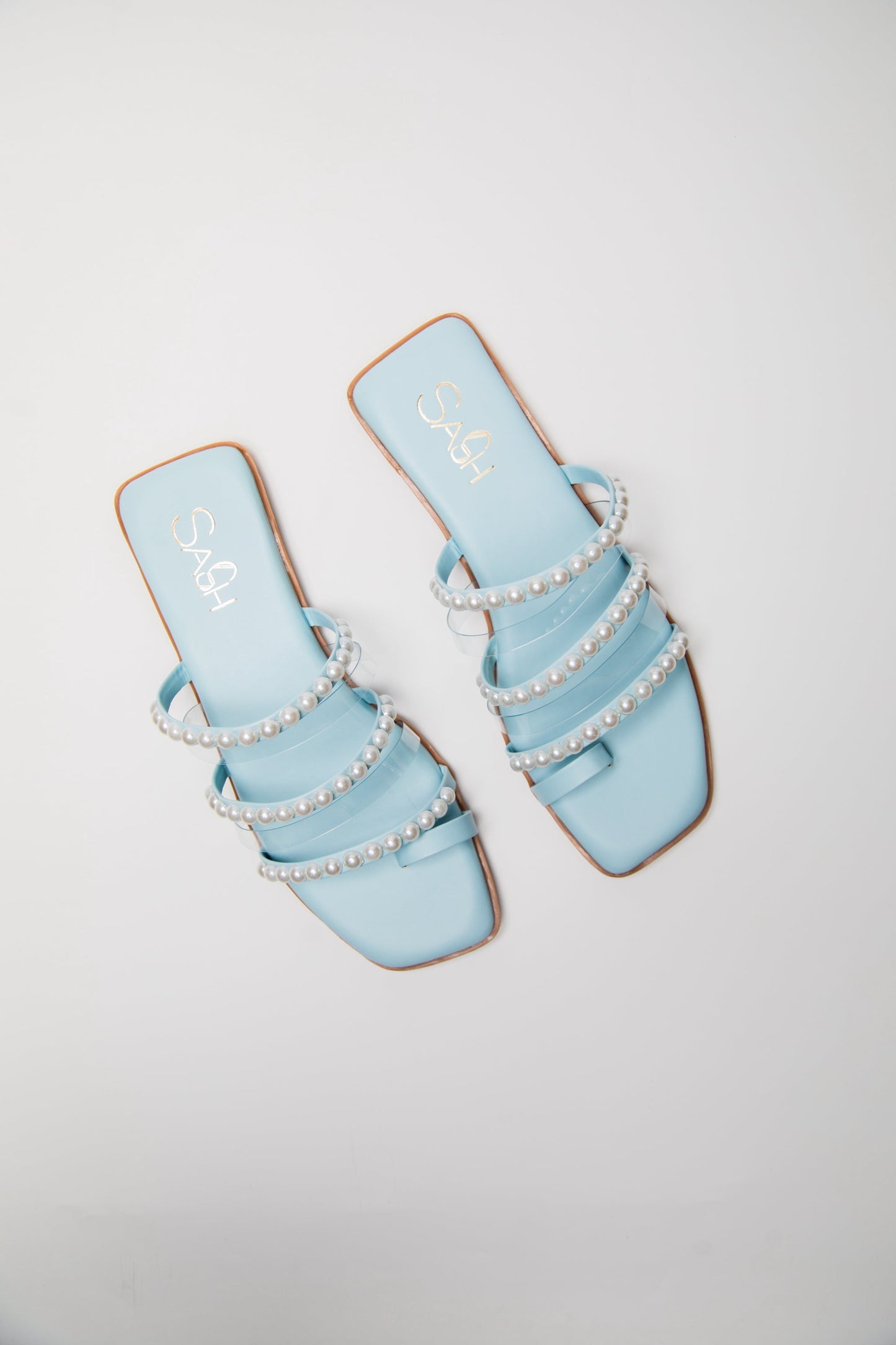 Stylera blue pearl strap sandals flat sandals with pearl embellishments on light blue straps
