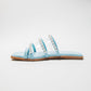 Stylera blue pearl strap sandals flat with three pearl-adorned blue straps and tan sole