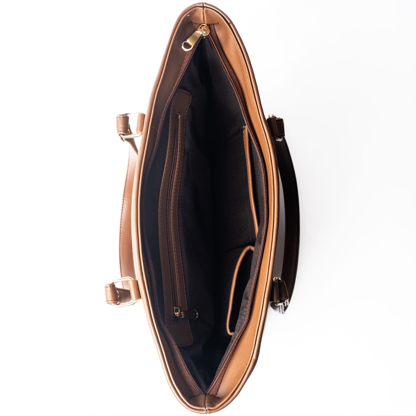 Stylish brown shoulder bag with spacious interior and multiple pockets for organization