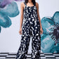 Stylera black white patterned wide leg dungaree with tank straps on model stylish casual dungarees for women