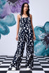Stylera black white patterned wide leg dungaree with tank straps on model stylish casual dungarees for women
