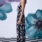 Stylera black and white printed wide leg dungaree side view on model stylish casual dungarees for women