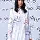 Stylera white patchwork button shirt with red hearts text print and stripes stylish casual shirts for women
