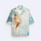 Stylera short sleeve button shirt with cloud sky print and classical figure art stylish casual vacation shirts for men