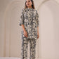 Stylish co-ord outfit for women featuring a face print tunic and matching pants from Stylera