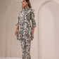 Stylish co-ord outfit for women featuring a trendy printed top and matching pants, perfect for casual wear.