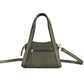Stylish compact handbags for women in olive green with adjustable strap and zipper details