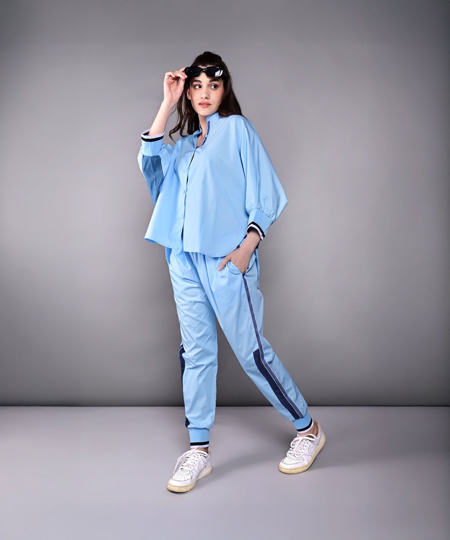 Stylera stylish denim track suit in light blue with relaxed fit and sporty design